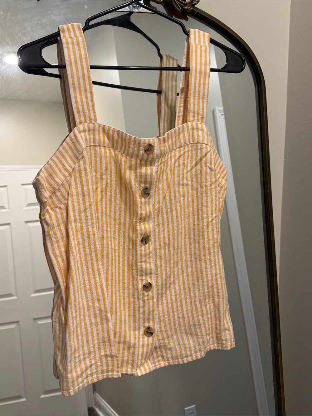 J. Crew Yellow and White Striped Button-Front Camisole
